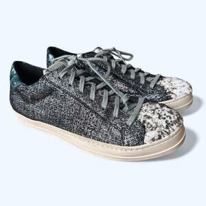 P448 John Jafar Low-Top Sneakers Metallic Glitter Pony Hair Toe Women's EU 41